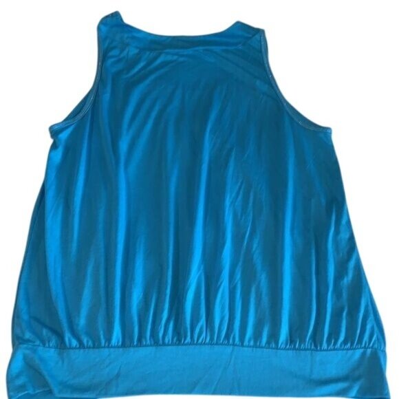 Womens Sleeveless Blue Beaded Neckline Tank Top Size L/G Polyester & Nylon Blend - Picture 6 of 8